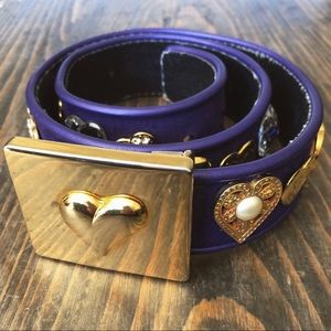 Amazing 90s Suzi Roher “Love / Amor” Jewel-Embellished Purple Suede Belt